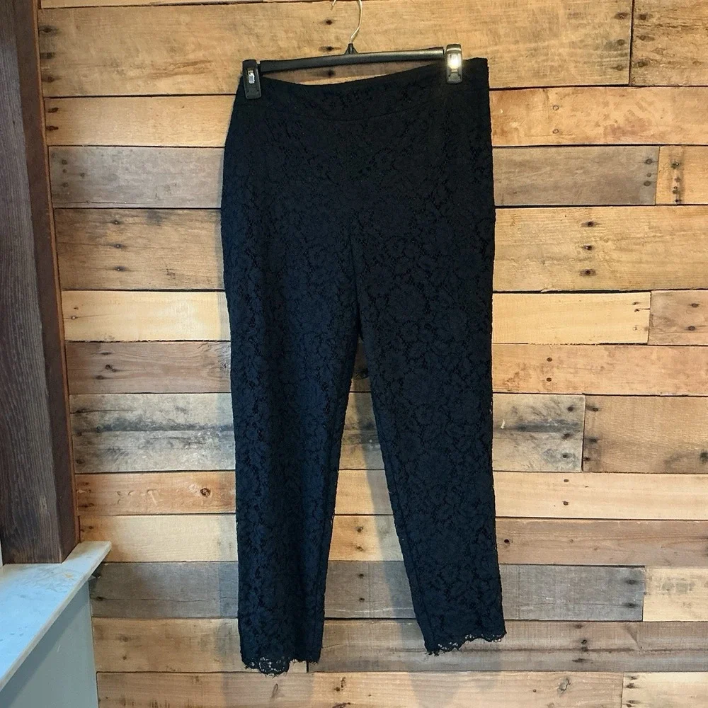 Talbots Lace Scalloped Hem Ankle Pants Womens 16 Black High Rise Straight 38x27 - Picture 11 of 11